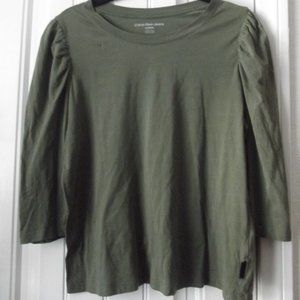 Calvin Klein Jeans Green Puffed Sleeve T Shirt Cotton/Modal Size XL
